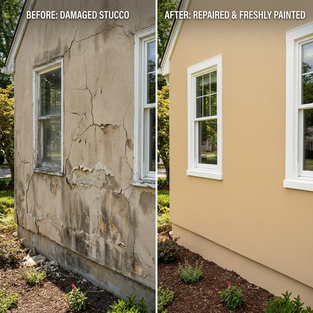 Stucco repair and exterior painting